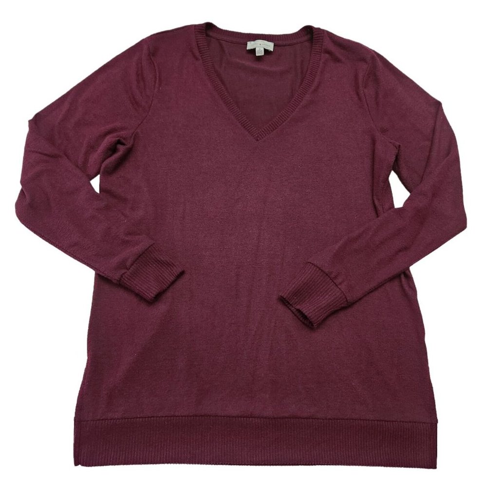 Lucky Brand Medium Men Sweater Maroon Pullover V-Neck Semi Sheer